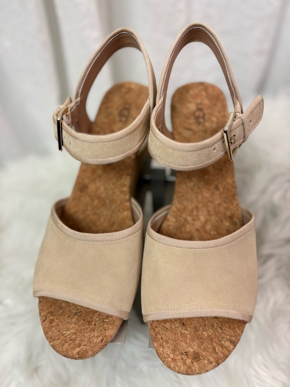 UGG Maybell Tan Cork Wedge Sandals with Ankle Strap - Picture 3 of 8